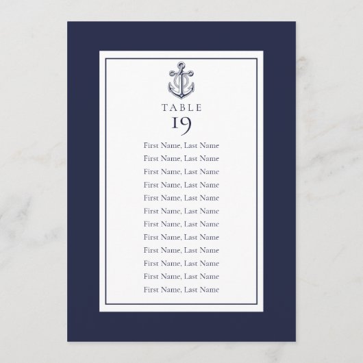 Marineblauw Nautical Seat Chart Tafelnummer (Achterkant)