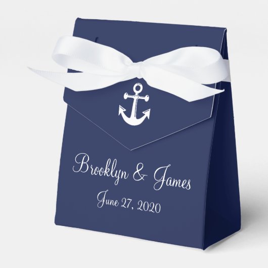 marineblauw Nautical Wedding Favor Boxen met anker Bedankdoosjes (Voorkant Zijde)