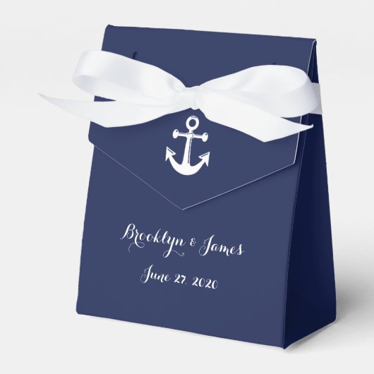 marineblauw Nautical Wedding Favor Boxen met anker Bedankdoosjes (Voorkant Zijde)