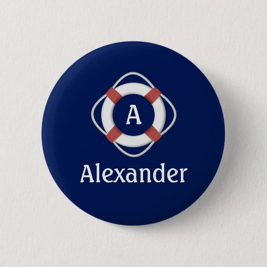 Marineblauw Nautilus Monogram Ronde Button 5,7 Cm (Voorkant)