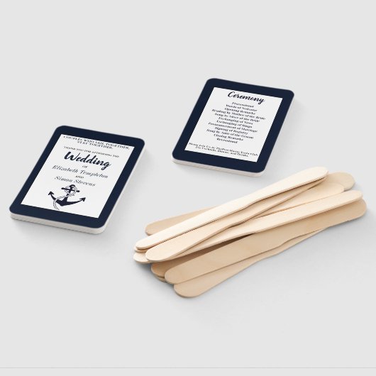 Marineblauw nautisch anker bruiloft programma handwaaier (Niet-gemonteerd)