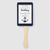 Marineblauw nautisch anker bruiloft programma handwaaier (Voorkant)
