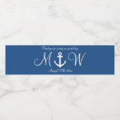 Marineblauw nautisch anker bruiloft waterfles etiket (Enkel label)