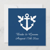 Marineblauw nautisch anker en witte duiven bruilof kaart (Voorkant)