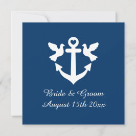 Marineblauw nautisch anker en witte duiven bruilof kaart