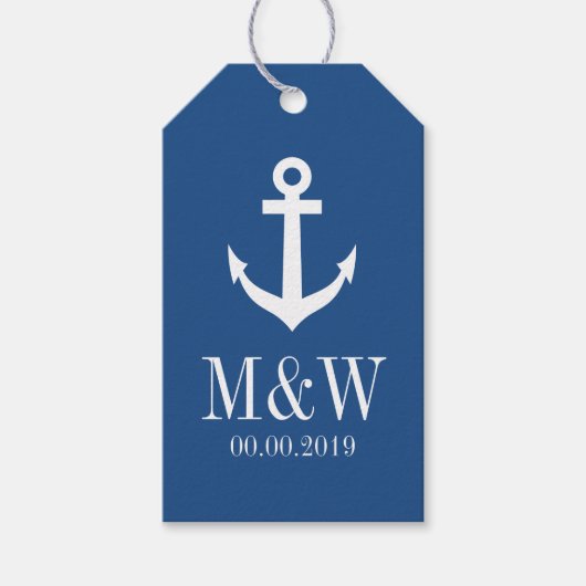 Marineblauw nautisch anker huwelijksgunst cadeau l cadeaulabel (Voorkant)