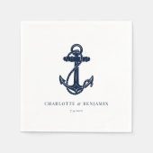 Marineblauw nautisch anker kustbruiloft papier servet (Voorkant)