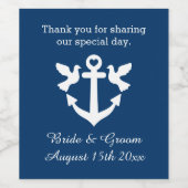 Marineblauw nautisch anker witte duif bruiloft wijn etiket (Enkel label)