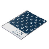 Marineblauw nautisch bootankerpatroon monogram notitieboek (Linkerzijde)