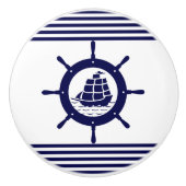 Marineblauw nautisch bootwiel en strepen keramische knop (Voorkant)