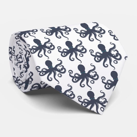 marineblauw nautisch octopuspatroon stropdas (Opgerold)