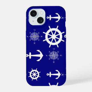 Marineblauw nautisch patroon iPhone 15 case