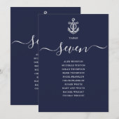 Marineblauw nautisch tafelnummer zitplaatskaart (Voorkant / Achterkant)