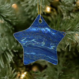 Marineblauw & Nepgoud Marmer Acryl Abstractie Keramisch Ornament
