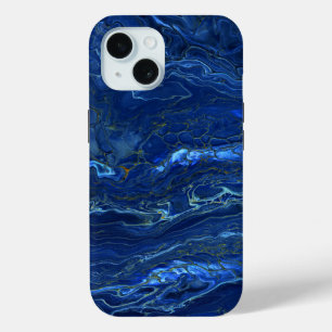 Marineblauw & Nepgoud Marmeren Acryl Abstractie iPhone 15 Case