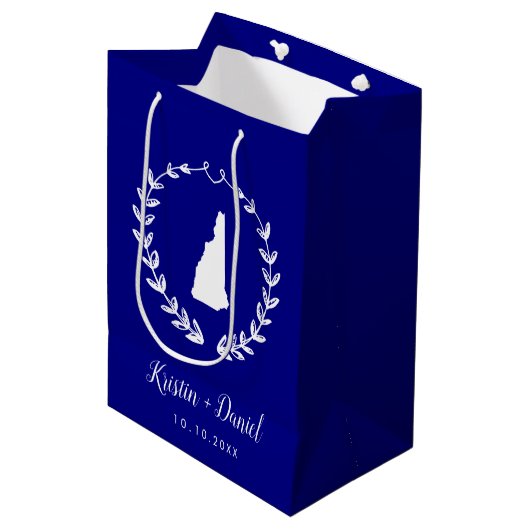 Marineblauw New Hampshire Kaart Bruiloft Welkom Sw Medium Cadeauzakje (Voorkant Gekanteld)