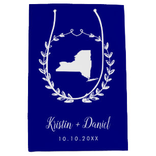 Marineblauw New York Kaart Bruiloft Welkom Swag Medium Cadeauzakje