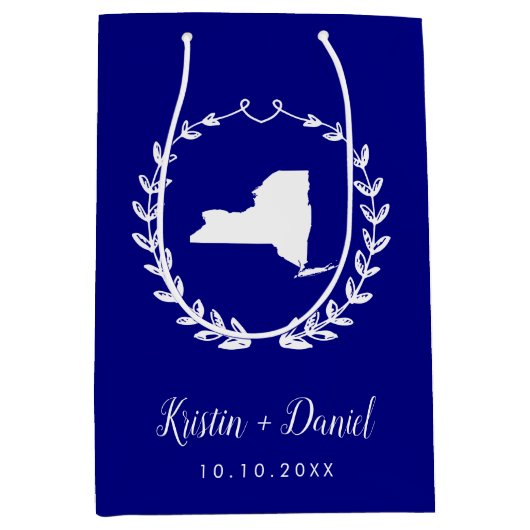 Marineblauw New York Kaart Bruiloft Welkom Swag Medium Cadeauzakje (Voorkant)