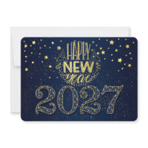 Marineblauw Nieuwjaar 2027 met Gouden Sterren