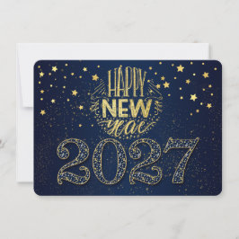 Marineblauw Nieuwjaar 2027 met Gouden Sterren Feestdagenkaart