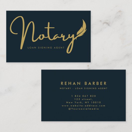 Marineblauw Notaris Script Loan Signing Agent Visitekaartje (Voorkant / Achterkant)