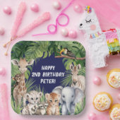 Marineblauw Oerwoud Dierenthema Safari 2e Verjaard Papieren Bordje (Feest)