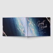 Marineblauw Ombre Agaat & Roos Goud Bruiloft Monog Gastenboek (Volledig)