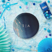 Marineblauw Ombre Agaat & Roos Goud Bruiloft Monog Papieren Bordje (Feest)