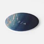 Marineblauw Ombre Agaat & Roos Goud Bruiloft Monog Papieren Bordje (Gekanteld)