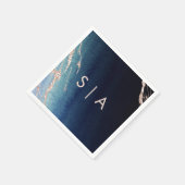 Marineblauw Ombre Agaat & Roos Goud Bruiloft Monog Servetten (Hoek)