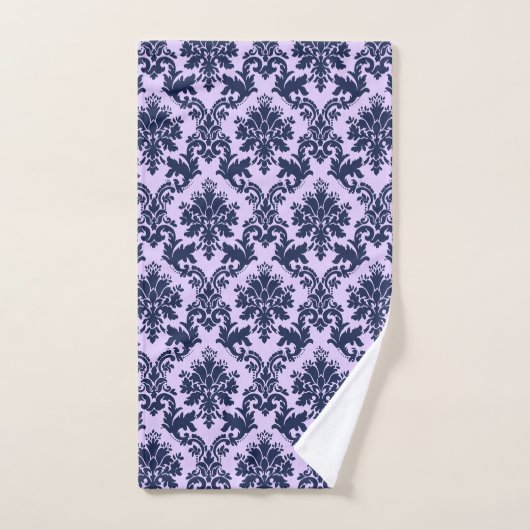 Marineblauw op lavendel  floral damask bad handdoek (Handdoek)