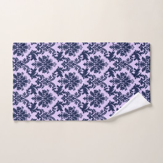 Marineblauw op lavendel  floral damask bad handdoek (Handdoek)
