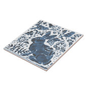 Marineblauw op wit konijn Vogelblad Aziatisch Art  Tegeltje (Zijkant)