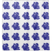 marineblauw op witte kustbodem douchegordijn (Voorkant)