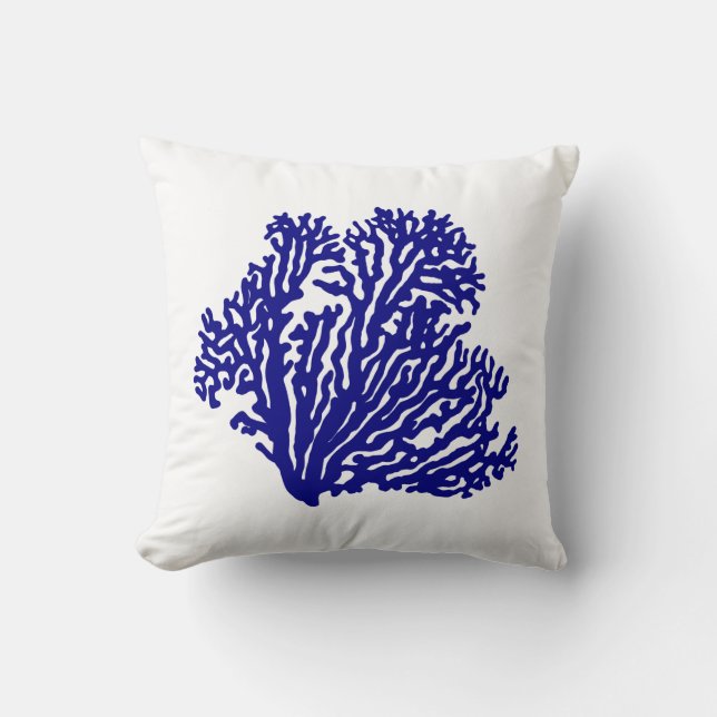 marineblauw op witte kustbodem kussen (Voorkant)