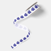marineblauw op witte kustbodem satijnen lint (Achterkant)