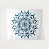 Marineblauw op witte mandala wandkleed (Voorkant (horizontaal))