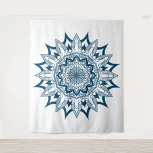 Marineblauw op witte mandala wandkleed