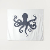Marineblauw op witte octopus Illustratie Wandkleed (Voorkant (horizontaal))