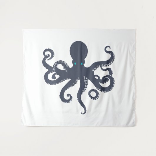 Marineblauw op witte octopus Illustratie Wandkleed (Voorkant (horizontaal))
