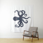 Marineblauw op witte octopus Illustratie Wandkleed (In situ)