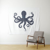 Marineblauw op witte octopus Illustratie Wandkleed (In Situ (horizontaal))