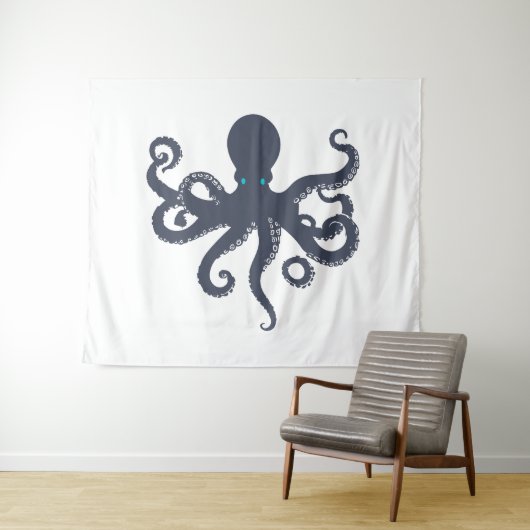 Marineblauw op witte octopus Illustratie Wandkleed (In Situ (horizontaal))