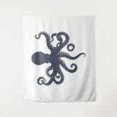 Marineblauw op witte octopus Illustratie Wandkleed (Voorkant)
