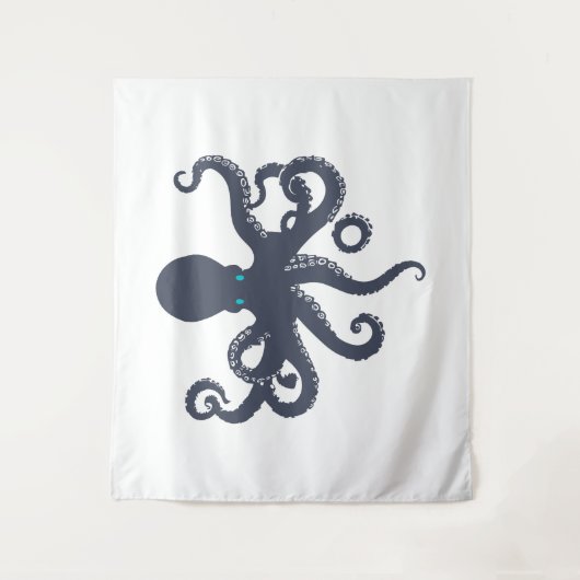 Marineblauw op witte octopus Illustratie Wandkleed (Voorkant)