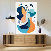 Marineblauw Oranje Abstract Boho Illustratie AI Ku