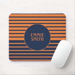 Marineblauw Oranje Gestreept Gepersonaliseerd Muismat