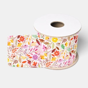 Marineblauw Oranje Lente Tulp Bloemen Bruiloft Grosgrain Lint
