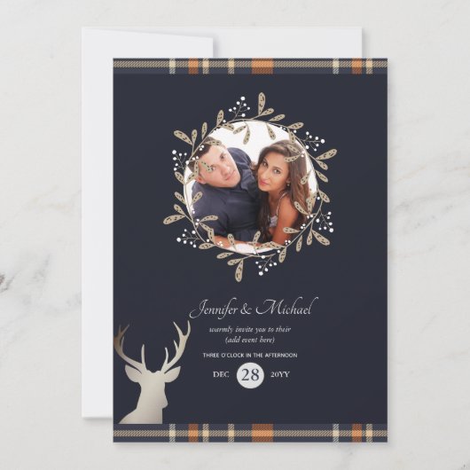 Marineblauw Oranje Rooster Hert FOTO  ELK EVENEMEN Kaart (Voorkant)