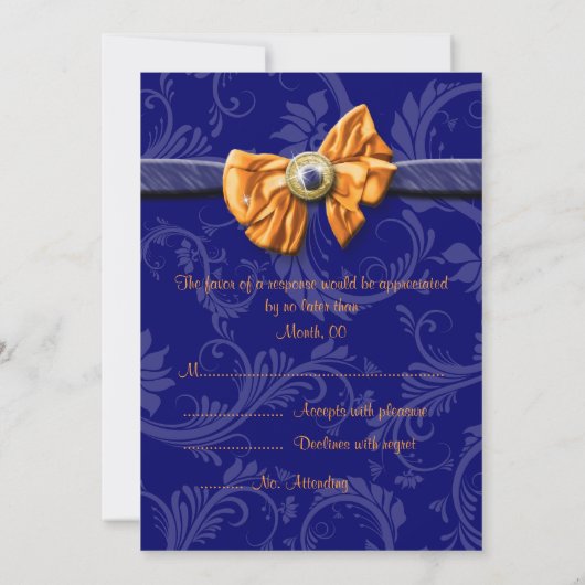 Marineblauw oranje trouw RSVP reactie Kaart (Achterkant)